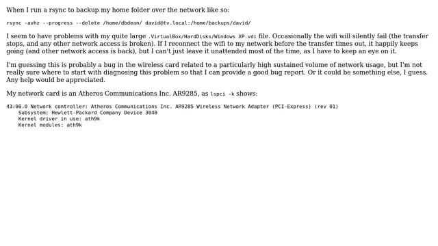 Ubuntu: What can I do about rsync of large files killing my laptop's wifi connection смотреть онлайн