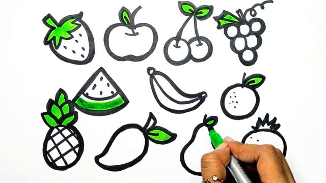 Learn FRUITS, Painting and Colouring for Kids & Toddlers #apple #banana #strawberry #orange #grape смотреть онлайн