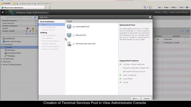 VMware View 5 Terminal Services Pool Configuration смотреть онлайн