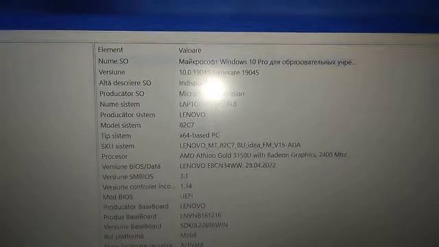 Lenovo V15-ADA running Windows 10 Pro Romanian/Russian 22H2 смотреть онлайн