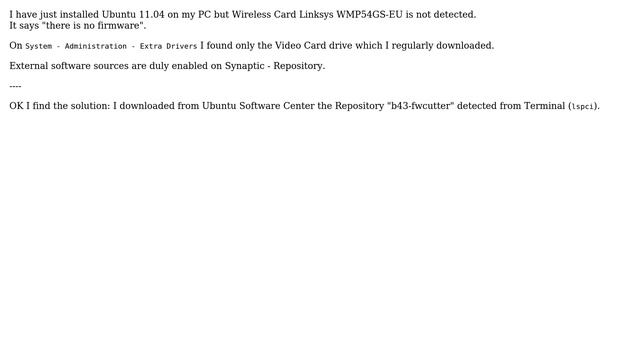 Ubuntu: Linksys WMP54GS-EU wireless card not detected смотреть онлайн