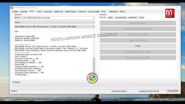 OPPO RENO 7_4G (CPH2363) ANDROID 12 FRP LOCK REMOVE DONE BY EMT TOOL