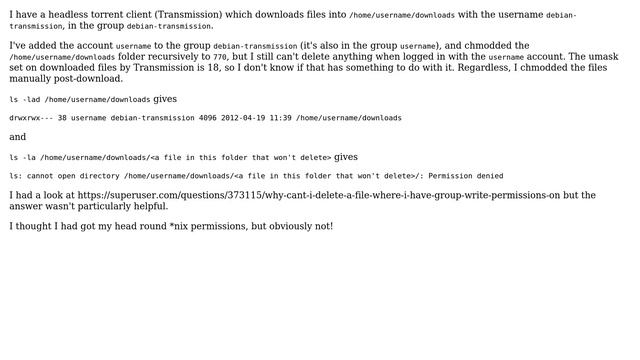 Linux: why can't I delete files/dirs when my username is in the same group as the files' creator? смотреть онлайн