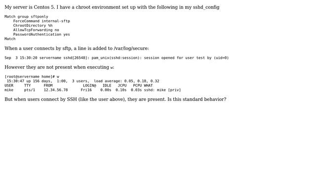 User logged in by sftp does not show up in `w` смотреть онлайн