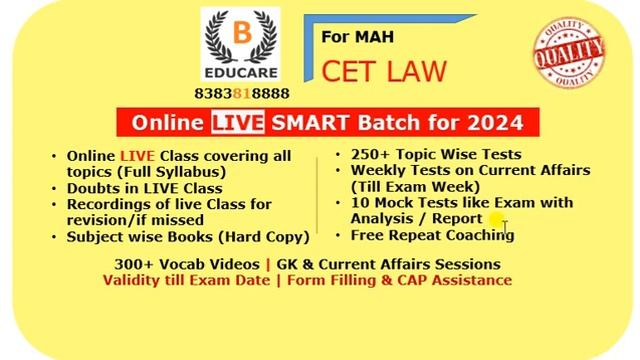 New Online Live Batch For Maharashtra CET LAW 2024 @BEduCAREclasses