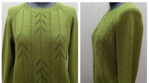 Оливковый джемпер из пряжи Alize Jeans Bamboo. Краткое описание процесса вязания и вязание рисунка.