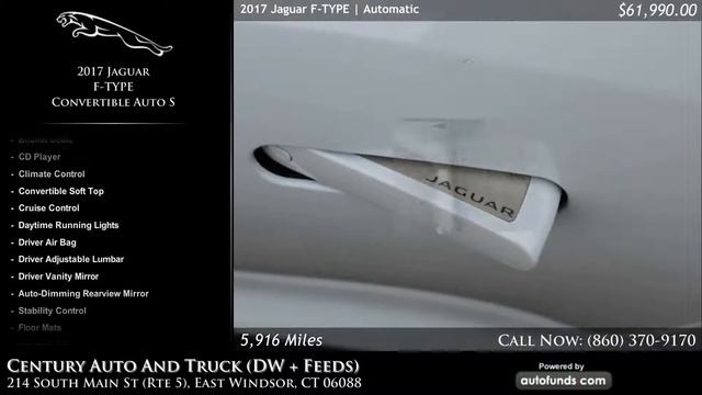 Used 2017 Jaguar F-TYPE | Century Auto And Truck (DW + Feeds), East Windsor, CT смотреть онлайн