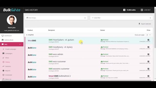 Working with history | BulkGate SMS Gateway смотреть онлайн