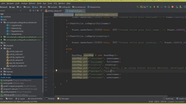 Firebase Social Network App - Android Studio Tutorial 13 - Saving User Information
