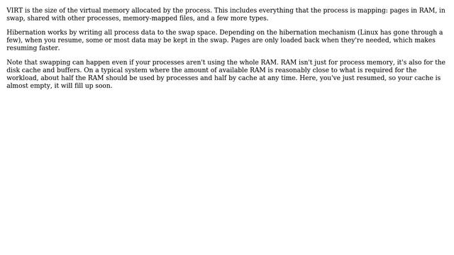 When awake from hibernate, will the VIRT column of top command show the swap space used by process? смотреть онлайн