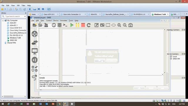 GNS3 1.5.1 with ASAv9.5 running on GNS3 VM смотреть онлайн
