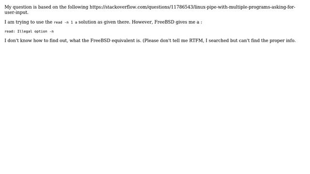 Unix & Linux: What is the FreeBSD equivalent of "read -n"? смотреть онлайн