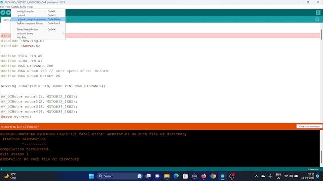 Obstacle Avoiding robots using Arduino code Error, AFMotor.h: No such file or directory, NewPing.h: смотреть онлайн