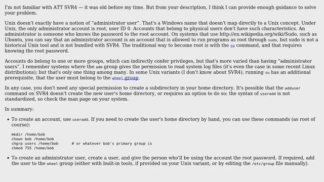 Unix & Linux: AT&T UNIX System V Release 4 - How do I create a new "Administrator" user? смотреть онлайн