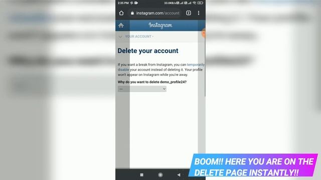 PERMANENTLY DELETE YOUR INSTA ACCOUNT ANDROID || ONE CLICK METHOD || NO ERROR 100% WORKING !! смотреть онлайн