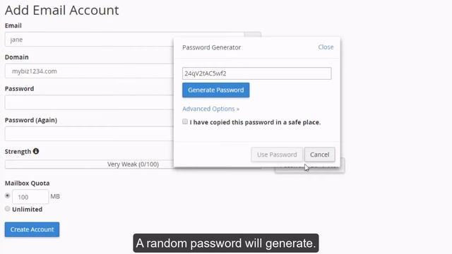 cPanel Tutorial! How to use the password generator when creating an email account in cPanel смотреть онлайн