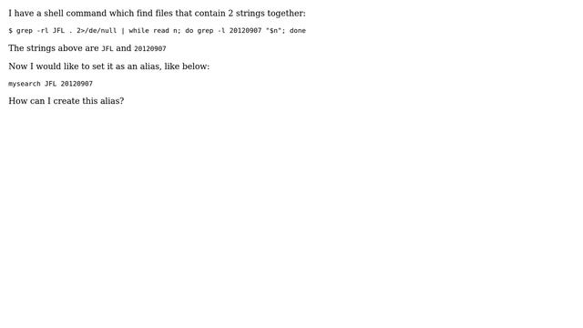 How do I set an alias for a search command that takes two arguments? смотреть онлайн