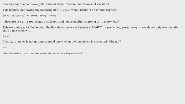 Unix & Linux: Why don't subshell expressions in ~/.zshenv lead to infinite regress? смотреть онлайн
