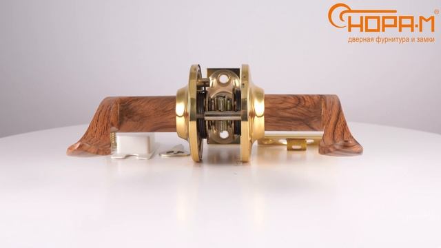 Ручки с защелкой ЗВ1-05 без запирания NEW, цвет - темное дерево/золото смотреть онлайн