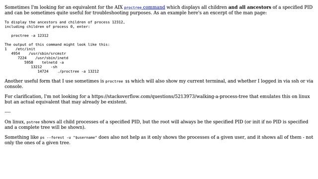 linux equivalent to AIX proctree command to show all child and parent processes of a given PID смотреть онлайн
