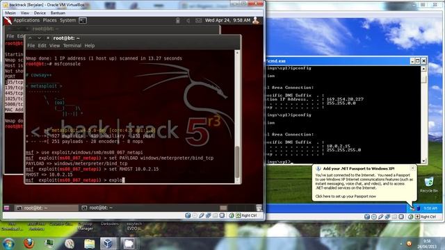 exploit windows Xp menggunakan backtrack5 R3 port 135 by BDCA (BinaDarmaCyberArmy) смотреть онлайн