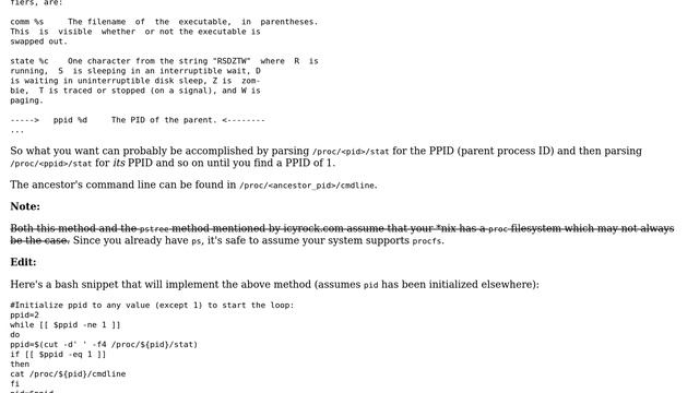 How can I automate this manual task of finding a particular ancestor process from a given pid смотреть онлайн