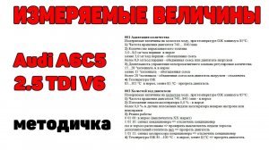 Измеряемые величины. Audi A6C5 2.5 TDI V6. Методичка