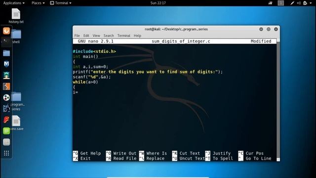 15- Sum digits of integer | C Program in Kali Linux | simple c program смотреть онлайн