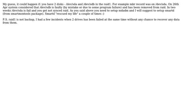 DevOps & SysAdmins: mdadm raid1, drive failure lost 14days worth of data? (3 Solutions!!) смотреть онлайн