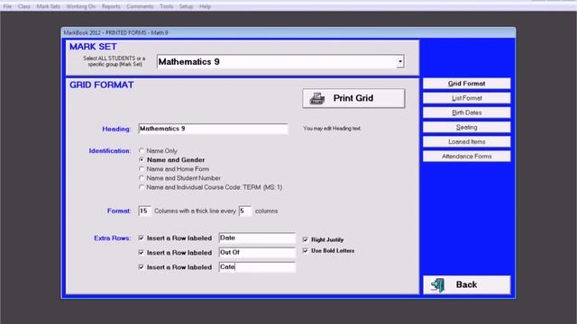 MarkBook® For Windows: 9 Printout Class Recording Grid смотреть онлайн