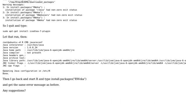 Error installing RWeka / rJava on Ubuntu 12.04 / R 2.14.1 смотреть онлайн