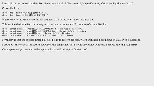 Unix & Linux: Change file ownership recursively without errors смотреть онлайн
