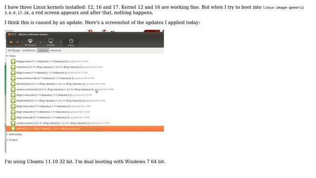 Ubuntu: Can't boot in kernel 'linux-image-genric 3.0.0.17.20' смотреть онлайн