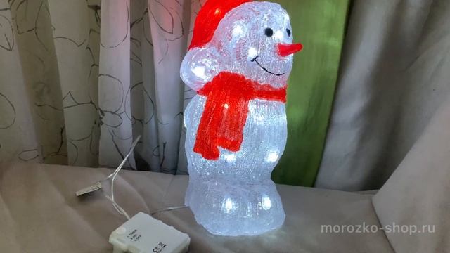 Светящаяся акриловая фигура СНЕГОВИК, 24 холодных LED, 29 см, таймер, батарейки, уличный  491154-
