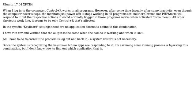 Ubuntu: Control+R stops working in all programs after some time смотреть онлайн