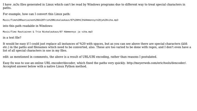 Ubuntu: Convert Linux URI-encoded filenames and paths in a text file to Windows paths смотреть онлайн