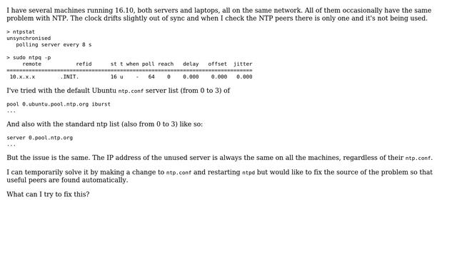 Ubuntu: NTP not receiving useful peers смотреть онлайн