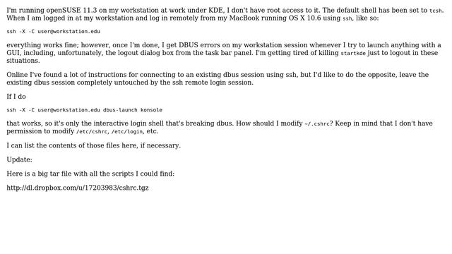Unix & Linux: How do I prevent ssh remote login from breaking dbus? смотреть онлайн