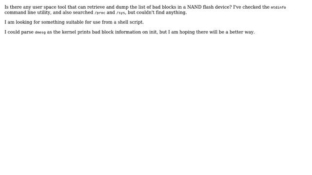 Unix & Linux: Print list of bad blocks in NAND flash from user space смотреть онлайн
