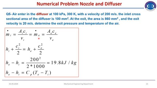 Lecture 6 | Nozzles & Diffusers | Turbines  | Compressor | SFEE | Numerical Problems
