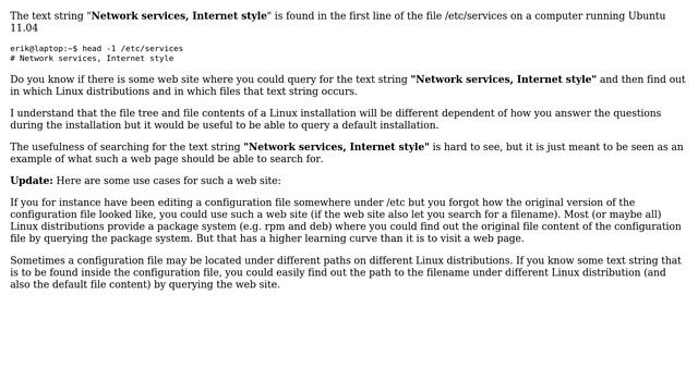 Is there a web site to search in the file contents of default installations of different linux... смотреть онлайн