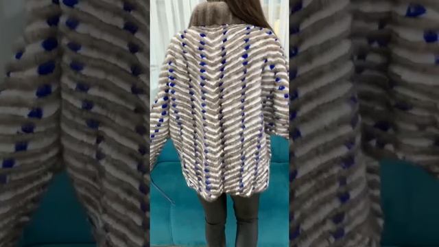 Кардиган из меха норки, стойка воротник, длина 65см, «летучая мышь», кимоно рукав