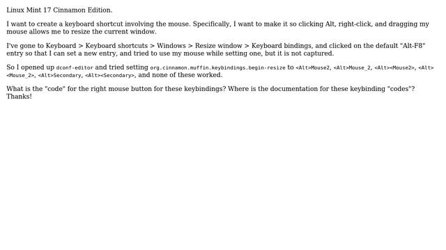 Linux Mint (Cinnamon, Muffin) set a keyboard shortcut where one of the keys is a mouse смотреть онлайн