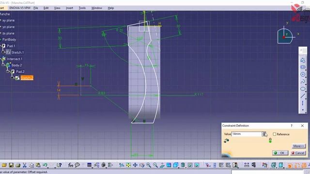 Manche - poignée de poêle ( Intersection de corps de pièce ) Catia v5 смотреть онлайн