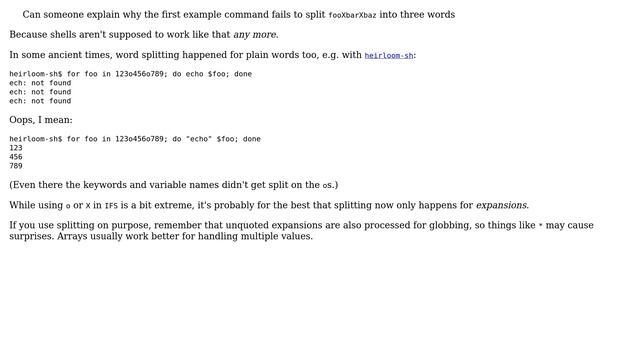 Why doesn't setting IFS shell variable split string into words in a for-loop, unless $(echo ...)... смотреть онлайн
