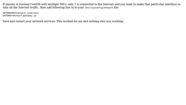 How to make my default gateway permanent in CentOS? So that after a reboot it does not get lost? смотреть онлайн