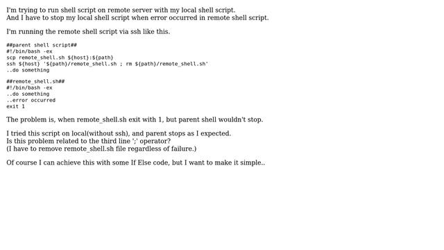 Unix & Linux: How to stop the local parent shell when error occurred in remote shell script? смотреть онлайн