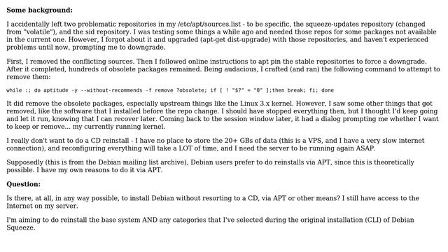 Reinstalling Debian Squeeze via APT after significant core package removal смотреть онлайн