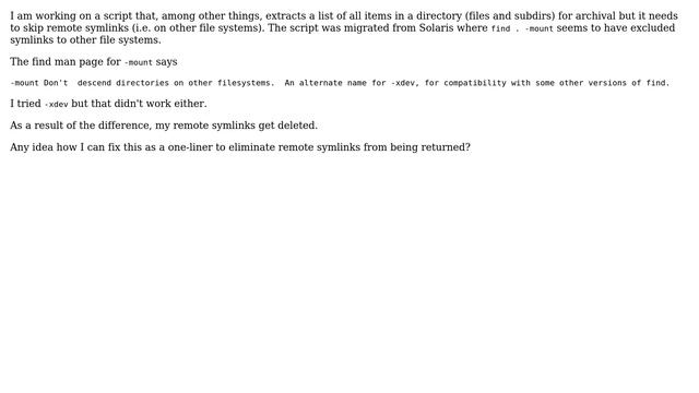 Exclude symbolic links to other filesystems with find -mount смотреть онлайн