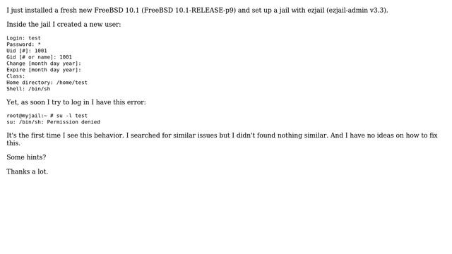DevOps & SysAdmins: FreeBSD jail with ezjail fails to log in with non root users смотреть онлайн